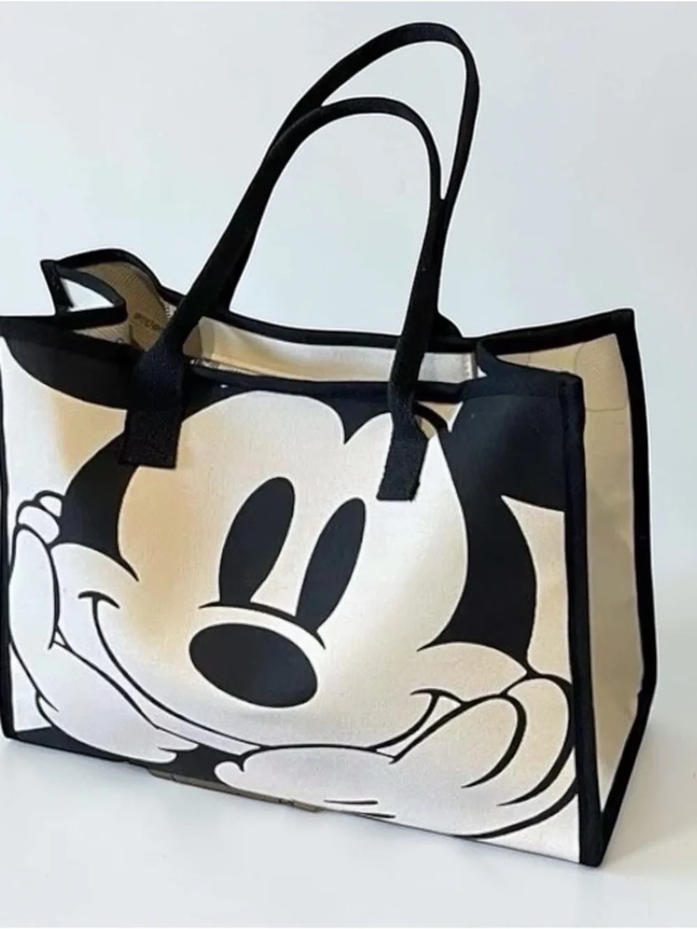 Mickey Mouse Canvas Tote Bag Large Graphic Shoulder Bag Black & White NWOT